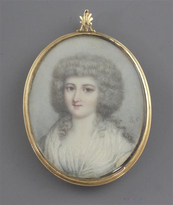 Circle of Richard Cosway (1742-1821) Miniature of a lady 2 x 1.5in.